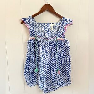 Matilda Jane blue white sleeveless cotton patteren tank top size SM